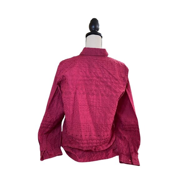 Van Heusen Womens Medium Collard Shirt Red Long Sleeve Floral Button-Down - Picture 2 of 11